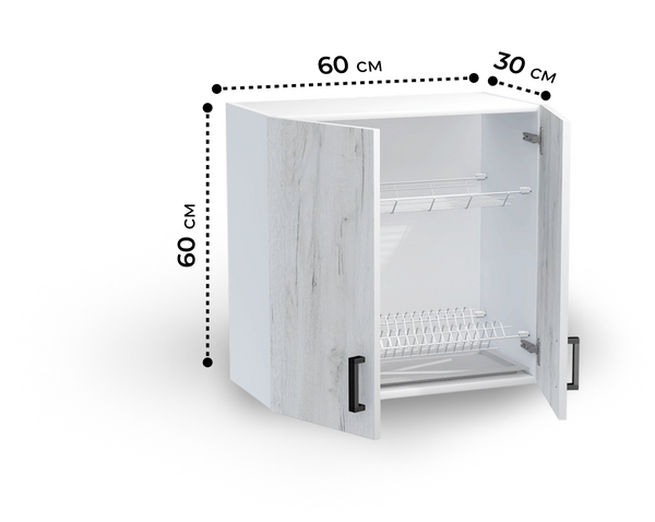 Шкаф для посуды 60 цвет Дуб крафт белый/Белый (под сушку) SANTREK HOME (ЛДСП)