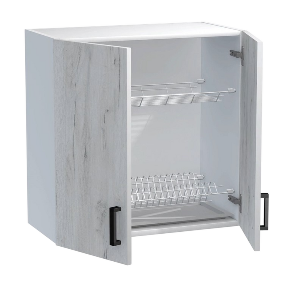 Шкаф для посуды 60 цвет Дуб крафт белый/Белый (под сушку) SANTREK HOME (ЛДСП)