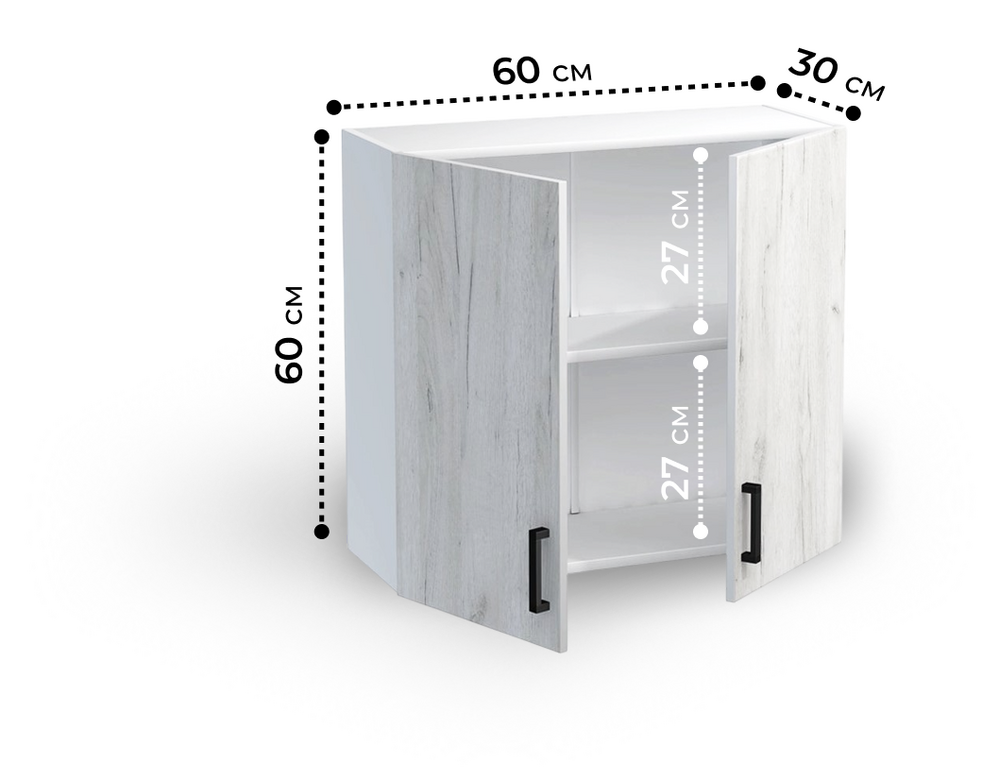 Шкаф для посуды 60 цвет Дуб крафт белый/Белый SANTREK HOME (ЛДСП)