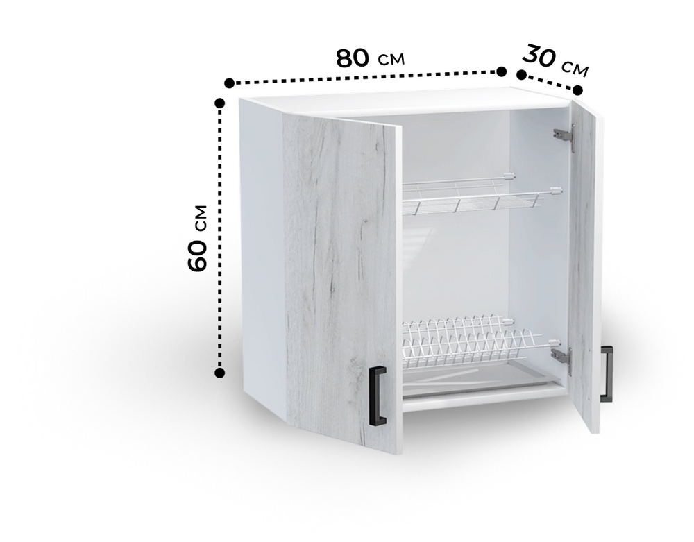 Шкаф для посуды 80 цвет Дуб крафт белый/Белый (под сушку) SANTREK HOME (ЛДСП)