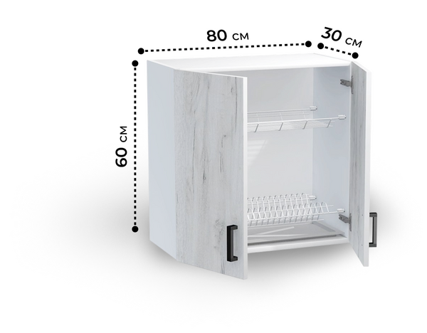 Шкаф для посуды 80 цвет Дуб крафт белый/Белый (под сушку) SANTREK HOME (ЛДСП)