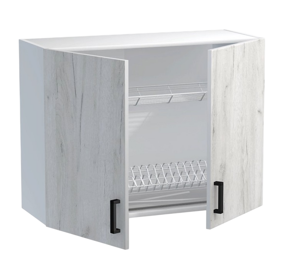 Шкаф для посуды 80 цвет Дуб крафт белый/Белый (под сушку) SANTREK HOME (ЛДСП)