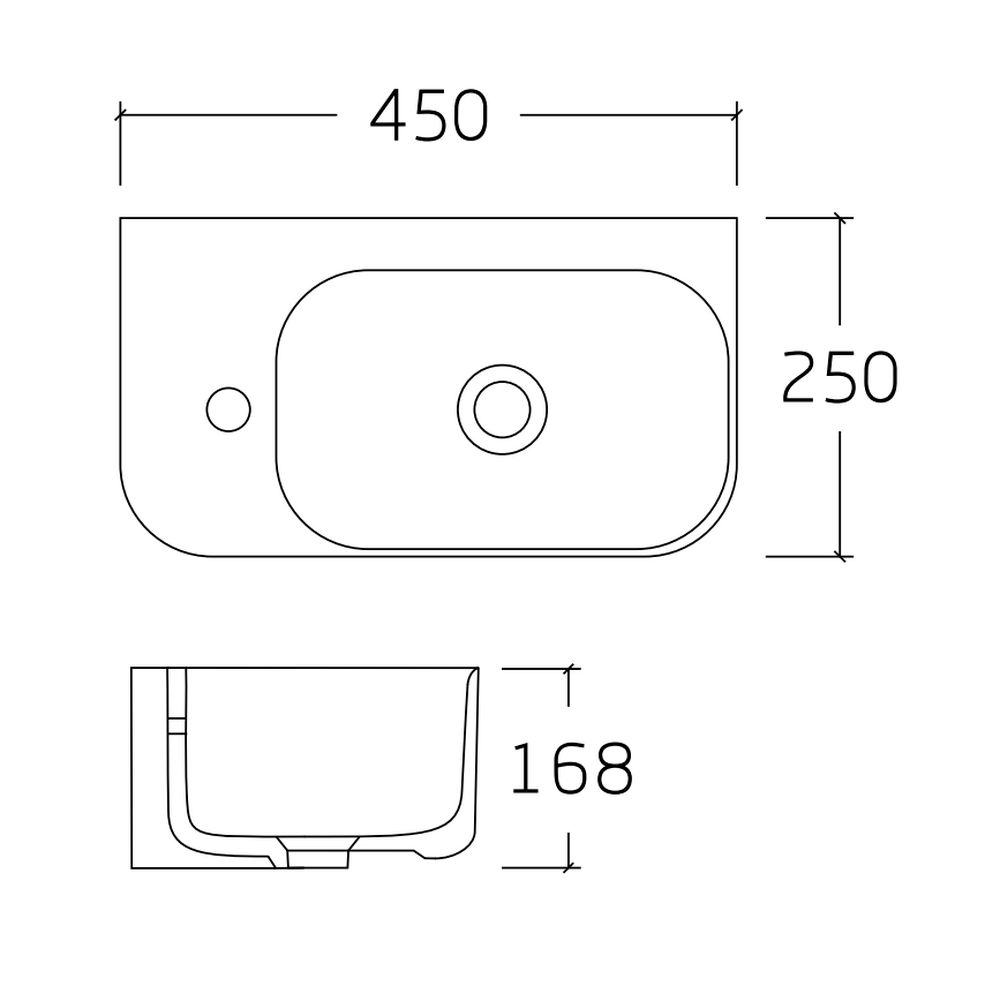 Раковина подвесная HOLLER K-6496R ПРАВАЯ (450*250*168мм), белая (+ крепеж)