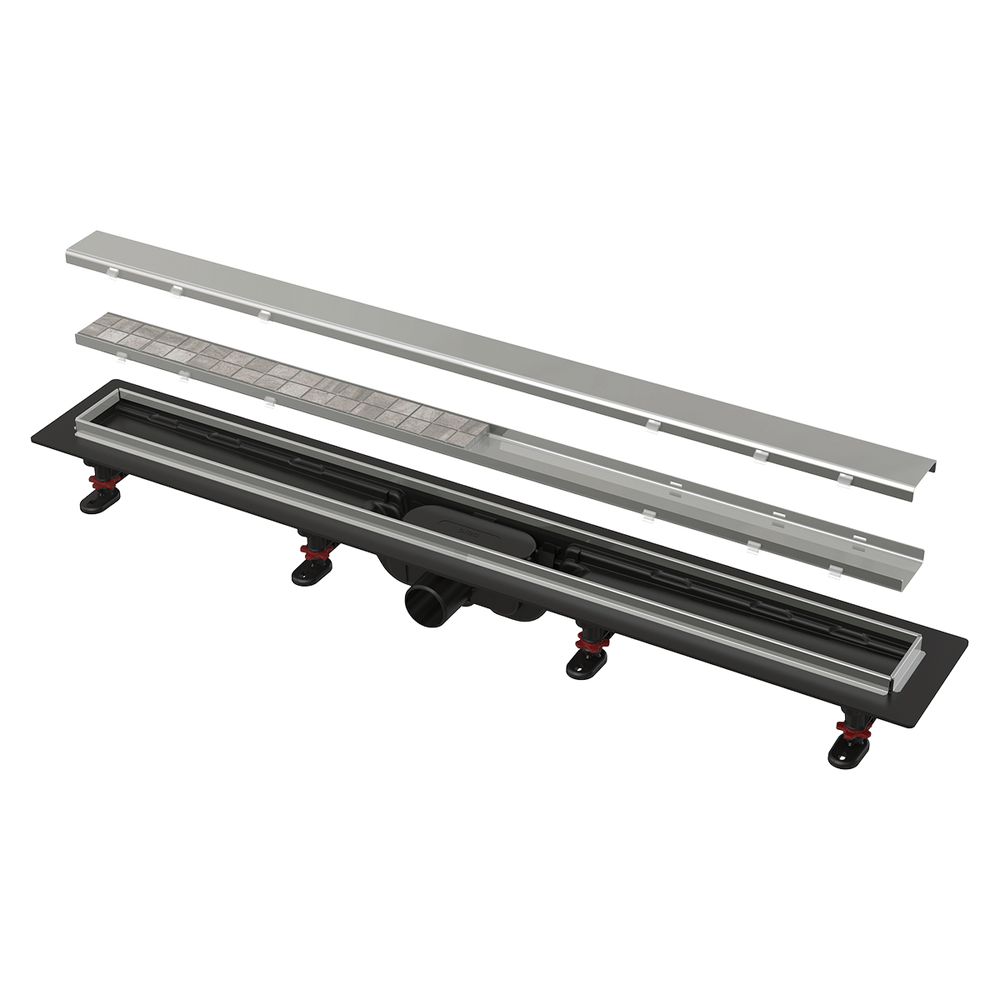 Водоотводящий желоб ALCAPLAST с порогами из НЕРЖ.СТАЛИ для двусторонней решетки (подходит под кладку плитки) APZ20-650  Чехия  