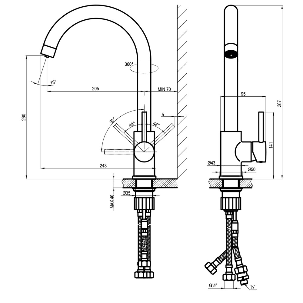 Смеситель Кухня шар.d35 Г-образ излив под фильтр к питьевой воде, хром ROSSINKA Z35-36  НОВИНКА!!!