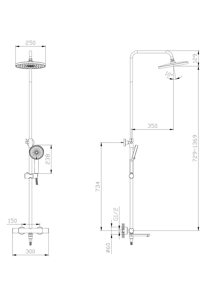 Тропическая душевая система RUSH Socotra (ST4235-70) термостатическая с изливом хром