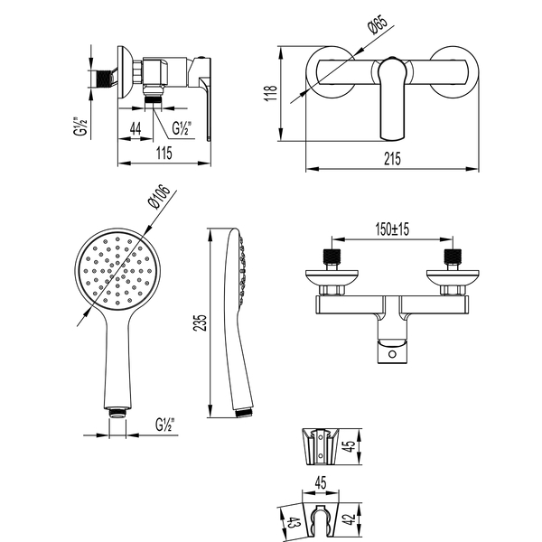 LM1533C plus GRACE Смеситель для душа, с аксес, хром LEMARK