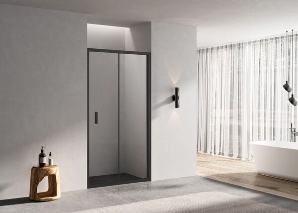 Душевое ограждение SANTREK AQUA Lea- SD-800-C-Matt Black 800*1850 Прямое стекло Прозр 6 мм, профиль Черный