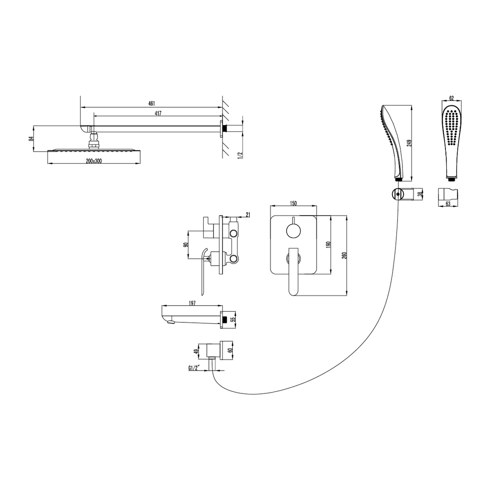 LM4922CW Melange Смеситель для ванны и душа встраив с доп 1-функц лейкой, хром/белый LEMARK 