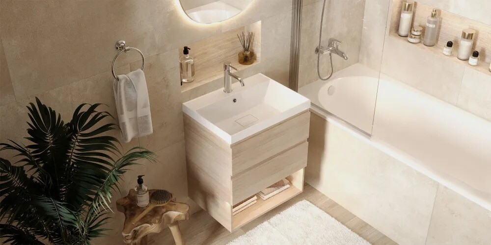 Умывальник "Paola Torino 60" (литьевой мрамор, 600х450х155) в комплекте с выпуском и переливом г. Ульяновск