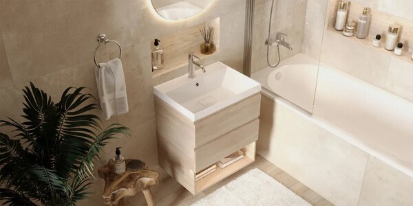 Умывальник "Paola Torino 60" (литьевой мрамор, 600х450х155) в комплекте с выпуском и переливом г. Ульяновск