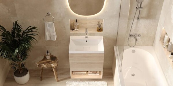 Умывальник "Paola Torino 60" (литьевой мрамор, 600х450х155) в комплекте с выпуском и переливом г. Ульяновск