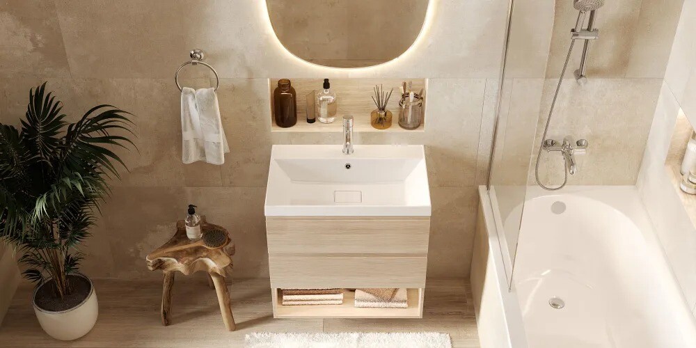 Умывальник "Paola Torino 70" (литьевой мрамор, 700х450х155) в комплекте с выпуском и переливом г. Ульяновск