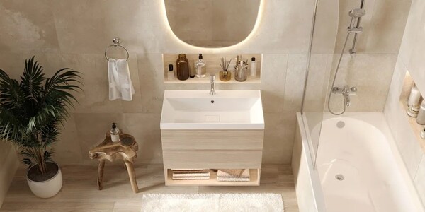 Умывальник "Paola Torino 80" (литьевой мрамор, 800х450х155) в комплекте с выпуском и переливом г. Ульяновск