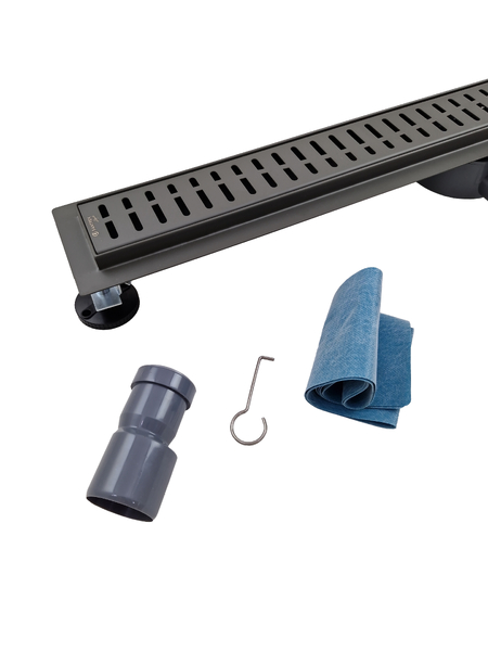 Линейный душевой трап SANTREK  С-70800_GM нерж 70*800мм (горизонтальный выпуск 360 гр, ф40)  оруж сталь, сухой затвор и гидрозатвор