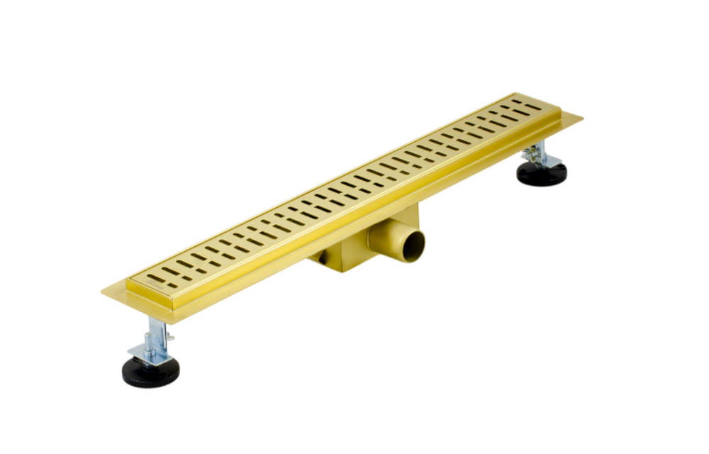 Линейный душевой трап SANTREK AQUA  С-70500_BG нерж 70*500мм (горизонтальный выпуск 360 гр, ф40)  золотой сатин, сухой затвор и гидрозатвор