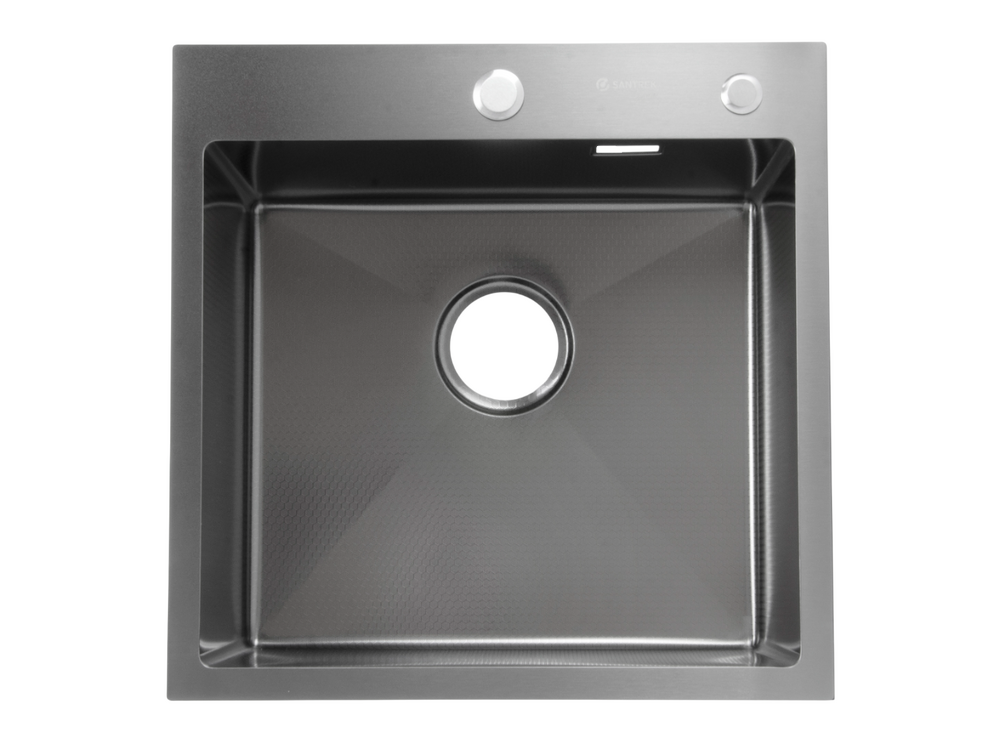Мойка нерж врезная SANTREK AQUA PRO 500х500х220 т 3,0 ДЕКОР ГРАФИТ D5050HDB (+ сифон + дозатор) + КОЛАНДЕР 440х220 В ПОДАРОК!!!