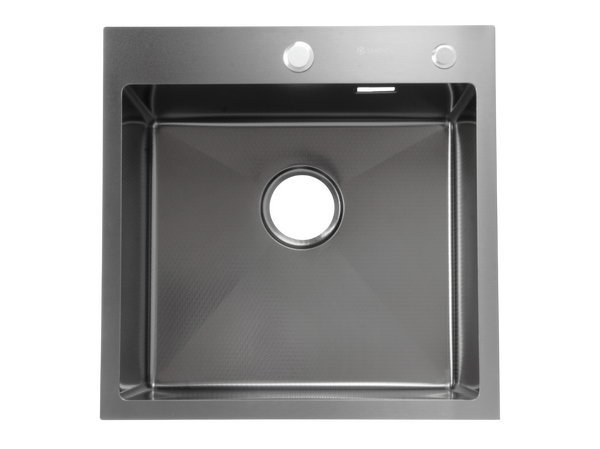 Мойка нерж врезная SANTREK AQUA PRO 500х500х220 т 3,0 ДЕКОР ГРАФИТ D5050HDB (+ сифон + дозатор) + КОЛАНДЕР 440х220 В ПОДАРОК!!!