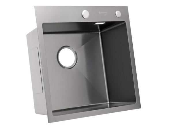 Мойка нерж врезная SANTREK AQUA PRO 500х500х220 т 3,0 ДЕКОР ГРАФИТ D5050HDB (+ сифон + дозатор) + КОЛАНДЕР 440х220 В ПОДАРОК!!!