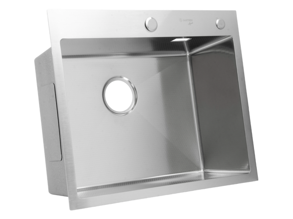 Мойка нерж врезная SANTREK AQUA PRO 600х450х220 т 3,0 ДЕКОР САТИН D6045HDS (+ сифон + дозатор) + КОЛАНДЕР 390х220 В ПОДАРОК!!!