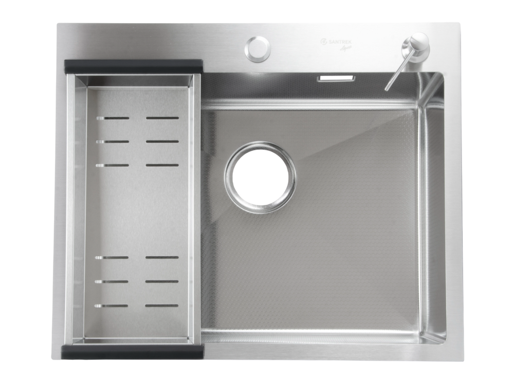 Мойка нерж врезная SANTREK AQUA PRO 600х450х220 т 3,0 ДЕКОР САТИН D6045HDS (+ сифон + дозатор) + КОЛАНДЕР 390х220 В ПОДАРОК!!!