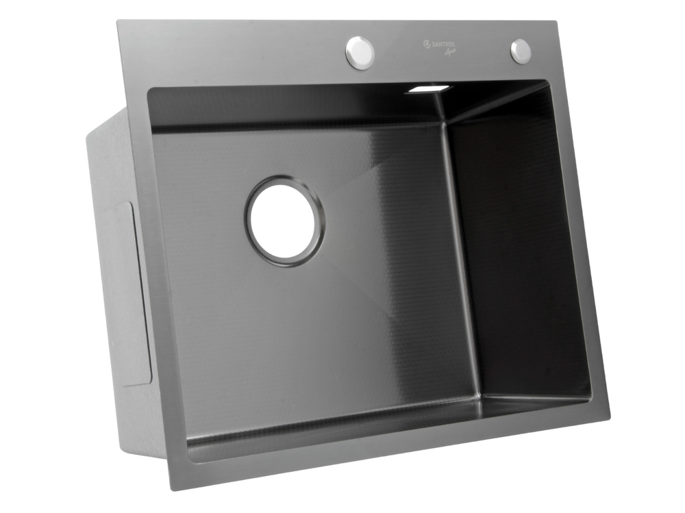 Мойка нерж врезная SANTREK AQUA PRO 600х450х220 т 3,0 ДЕКОР ГРАФИТ D6045HDB (+ сифон + дозатор) + КОЛАНДЕР 390х220 В ПОДАРОК!!!