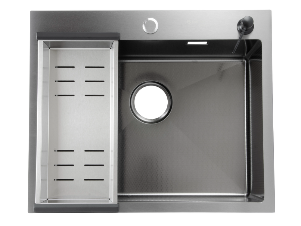 Мойка нерж врезная SANTREK AQUA PRO 600х450х220 т 3,0 ДЕКОР ГРАФИТ D6045HDB (+ сифон + дозатор) + КОЛАНДЕР 390х220 В ПОДАРОК!!!