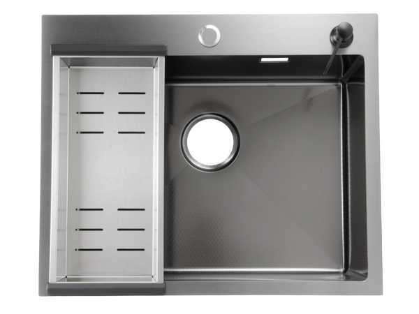 Мойка нерж врезная SANTREK AQUA PRO 600х450х220 т 3,0 ДЕКОР ГРАФИТ D6045HDB (+ сифон + дозатор) + КОЛАНДЕР 390х220 В ПОДАРОК!!!