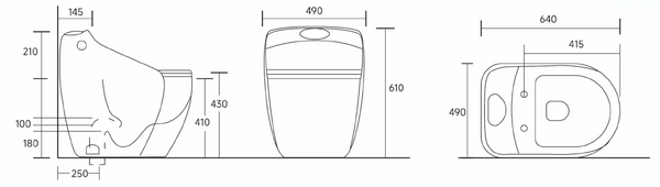 Унитаз-моноблок безободковый HOLLER ГЭЛЭКСИ MB (640*490*610мм, сиденье дюропласт с микролифтом, арматура 2-х режимная)  (1 место) черный матовый