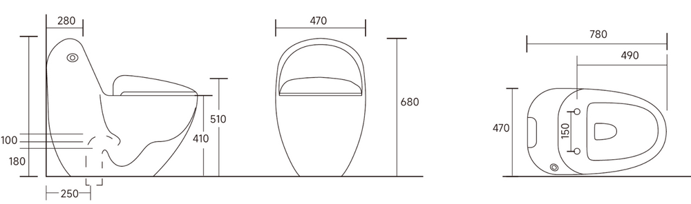 Унитаз-моноблок безободковый HOLLER ZIRO MB (780*470*680мм, сиденье ТЕРМОПЛАСТ с микролифтом, арматура 2-х режимная)  (1 место) черный матовый/глянец