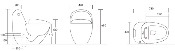 Унитаз-моноблок безободковый HOLLER ZIRO MB (780*470*680мм, сиденье ТЕРМОПЛАСТ с микролифтом, арматура 2-х режимная)  (1 место) черный матовый/глянец