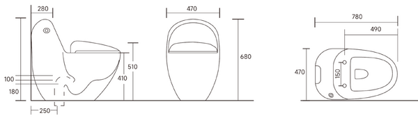 Унитаз-моноблок безободковый HOLLER ЗИРО (780*470*680мм, сиденье ТЕРМОПЛАСТ с микролифтом, арматура 2-х режимная)  (1 место) белый
