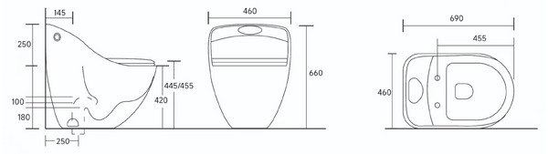 Унитаз-моноблок безободковый HOLLER СТАР MB (690*460*660мм, сиденье дюропласт с микролифтом, арматура 2-х режимная)  (1 место) черный матовый