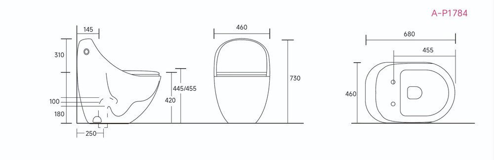 Унитаз-моноблок безободковый HOLLER TRON_MB (680*460*730мм, сиденье дюропласт с микролифтом, арматура 2-х режимная)  (1 место) черный матовый