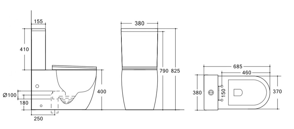 Унитаз-моноблок безободковый HOLLER МОНО_MB (685*370*825мм, сиденье дюропласт с микролифтом, арматура 2-х режимная)  (1 место) черный матовый