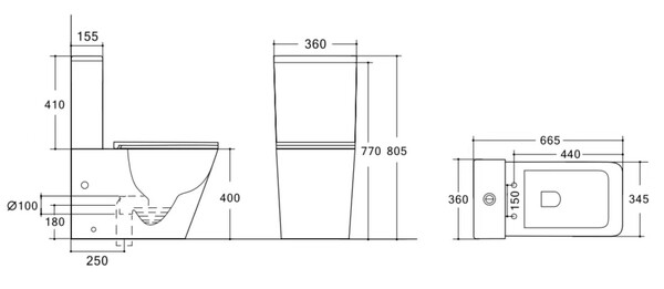 Унитаз-моноблок безободковый HOLLER ФОРТ_MB (665*345*805мм, сиденье дюропласт с микролифтом, арматура 2-х режимная)  (1 место) черный матовый