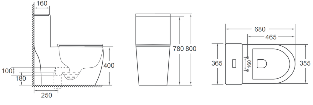 Унитаз-моноблок безободковый (Торнадо) HOLLER ВЕКСА (680*365*800мм, сиденье дюропласт с микролифтом, арматура 2-х режимная)  (1 место) белый