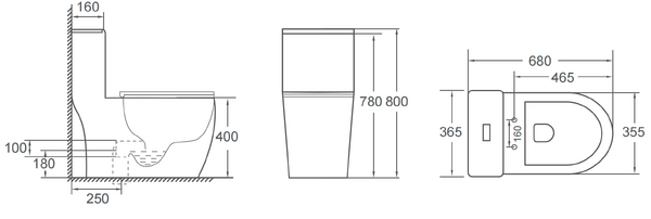 Унитаз-моноблок безободковый (Торнадо) HOLLER ВЕКСА (680*365*800мм, сиденье дюропласт с микролифтом, арматура 2-х режимная)  (1 место) белый