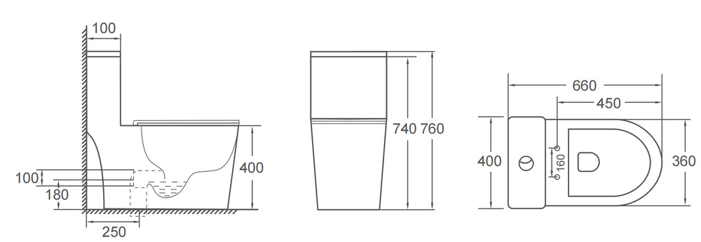 Унитаз-моноблок безободковый (Торнадо) HOLLER НОВО (660*400*760мм, сиденье дюропласт с микролифтом, арматура 2-х режимная)  (1 место) белый