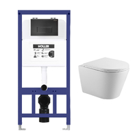 Инсталляция HOLLER MQ102 (комплект 3 в 1) + Унитаз подвесной безободковый HOLLER SHELL, белый + Клавиша смыва HOLLER MBV, черн матовый
