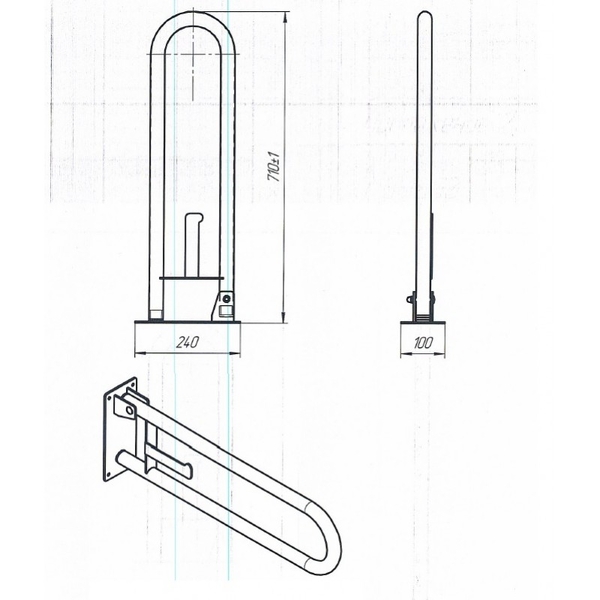 Поручень откидной  нерж. с фиксатором и бумагодержателем (крепление к стене)