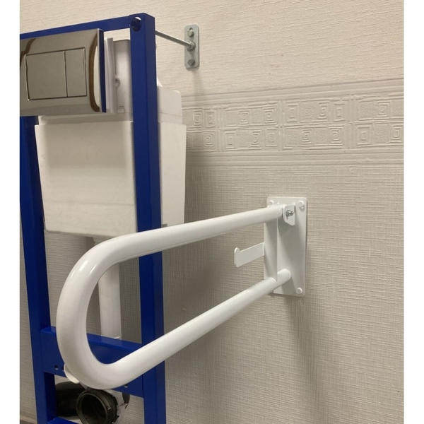 Поручень откидной  нерж. с фиксатором и бумагодержателем (крепление к стене)