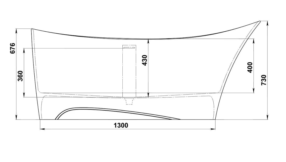 Ванна из литьевого мрамора BAS "ИННОВА" 170х80 Белый матовый Solid Surface (БЕЗ АВТОСЛИВА) ВА00040