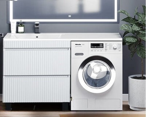 Подстолье под стиральную машину SANTREK HOME "Модена-140" (Белый монохромный) 2 ящика под умывальник "Марсал-140" 1400х870х478