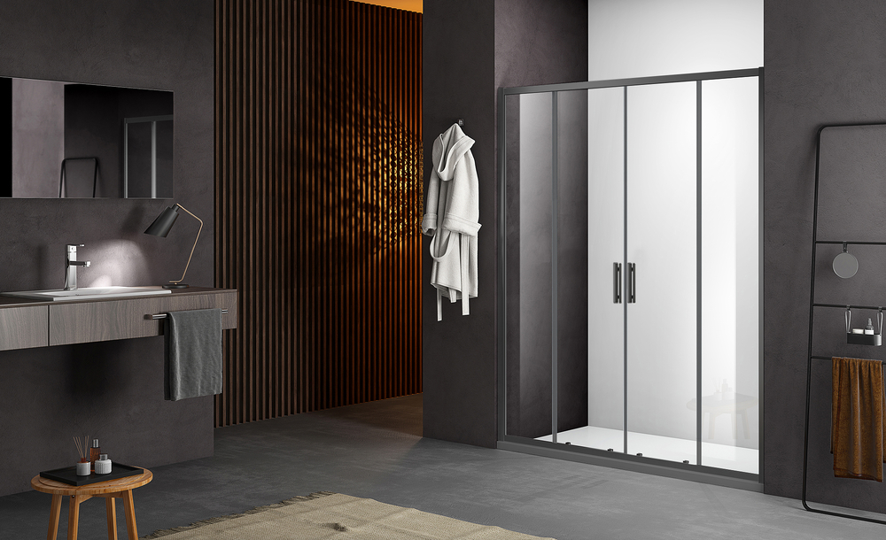 Душевое ограждение SANTREK AQUA Time- DF-1900-C-Matt Black 1900*1950 Прямое стекло Прозр 6 мм, профиль Черный