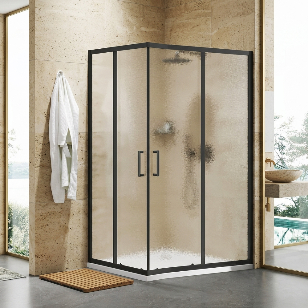 Душевое ограждение SANTREK AQUA Lea- CR-1200*900-G-Matt Black 1200*900*1850 Г-обр. стекло Грейп 5мм, профиль Черный 