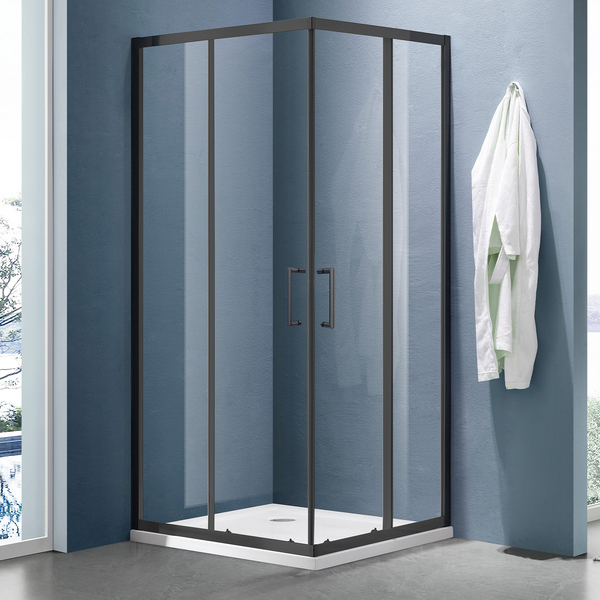 Душевое ограждение SANTREK AQUA Lea-CR-900*800-C-Matt Black 900*800*1850  Г-обр. стекло Прозр 5мм, профиль Чёрный 