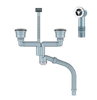 Д-11008У-2 Сифон двойной для кухни с выпуском NORDFORM ОРИО 3 1/2, смещенный (телескопич.), с универс. переливом, корзиной для мусора и гибкой трубой