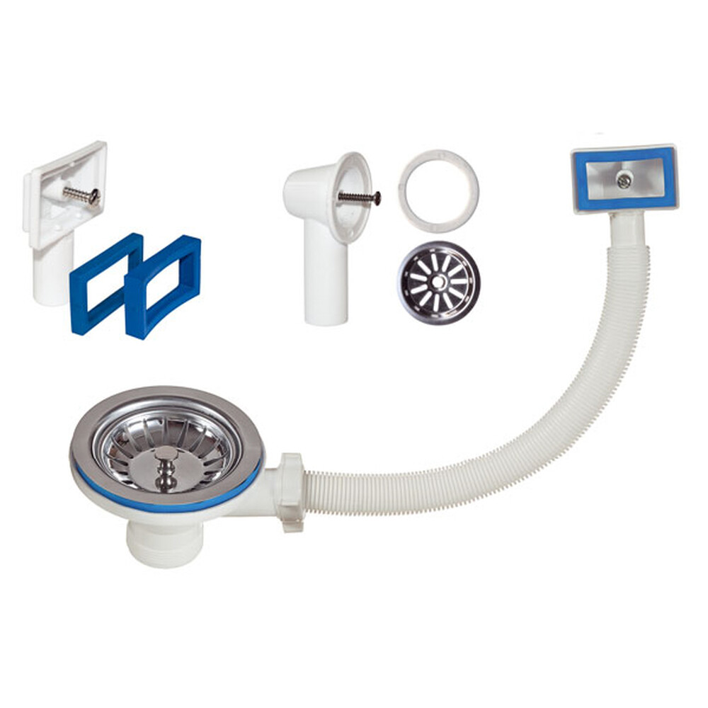 Д-11408У Сифон для кухни с выпуском NORDFORM ОРИО 3 1/2, смещенный (телескопический), с универсальным переливом, отводом и гибкой трубой