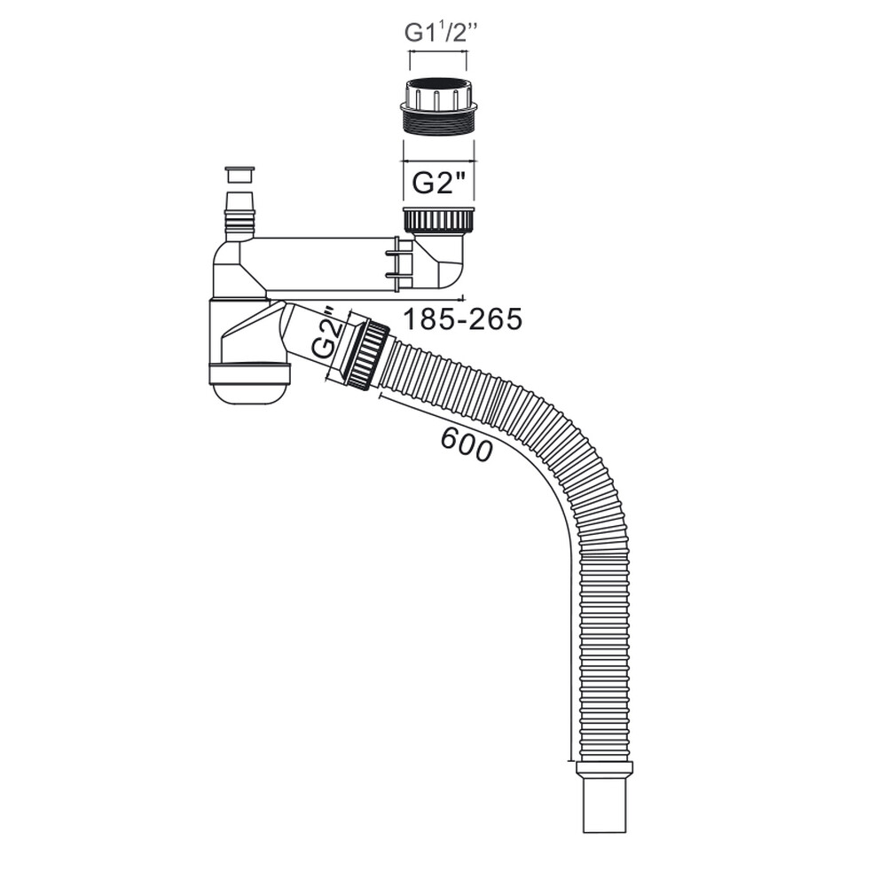 Д-11408У Сифон для кухни с выпуском NORDFORM ОРИО 3 1/2, смещенный (телескопический), с универсальным переливом, отводом и гибкой трубой